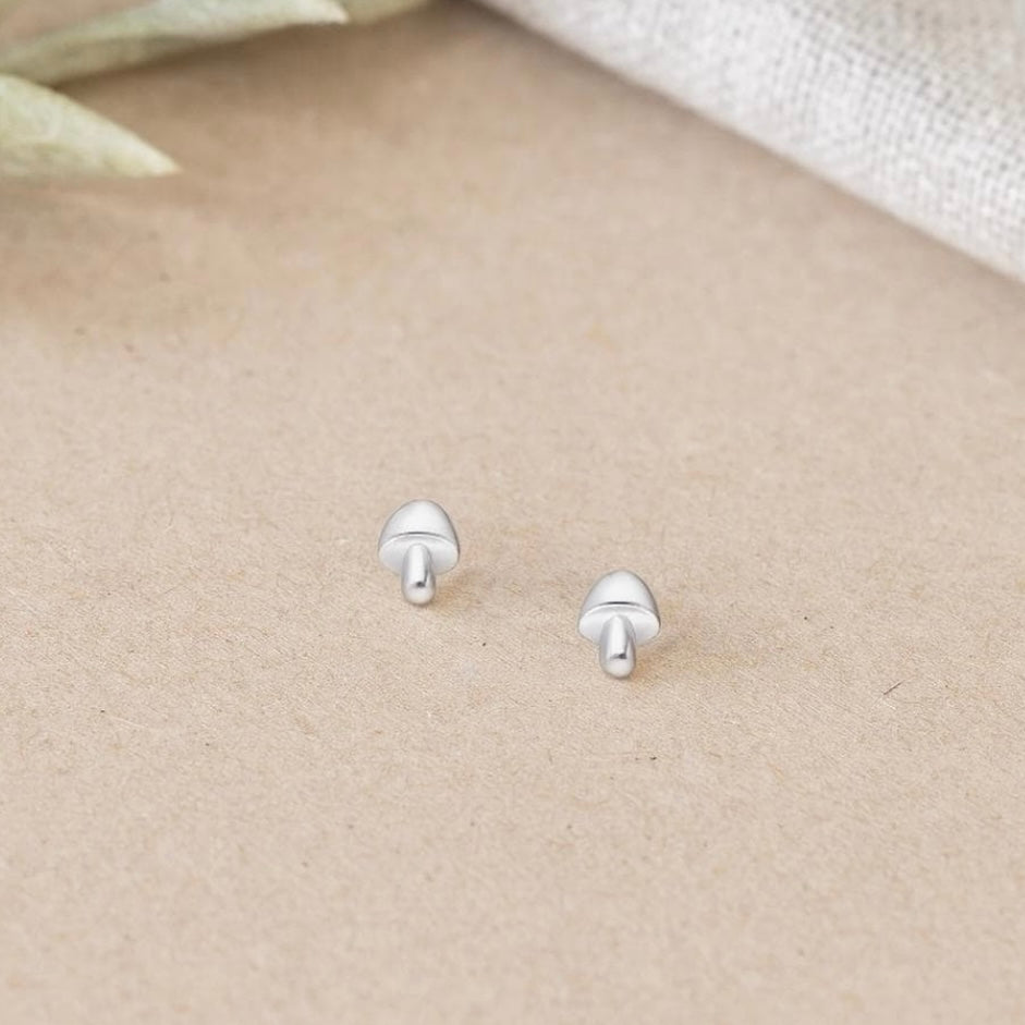 Sterling Silver Tiny Mushroom Stud Earrings: Dainty Woodland Design