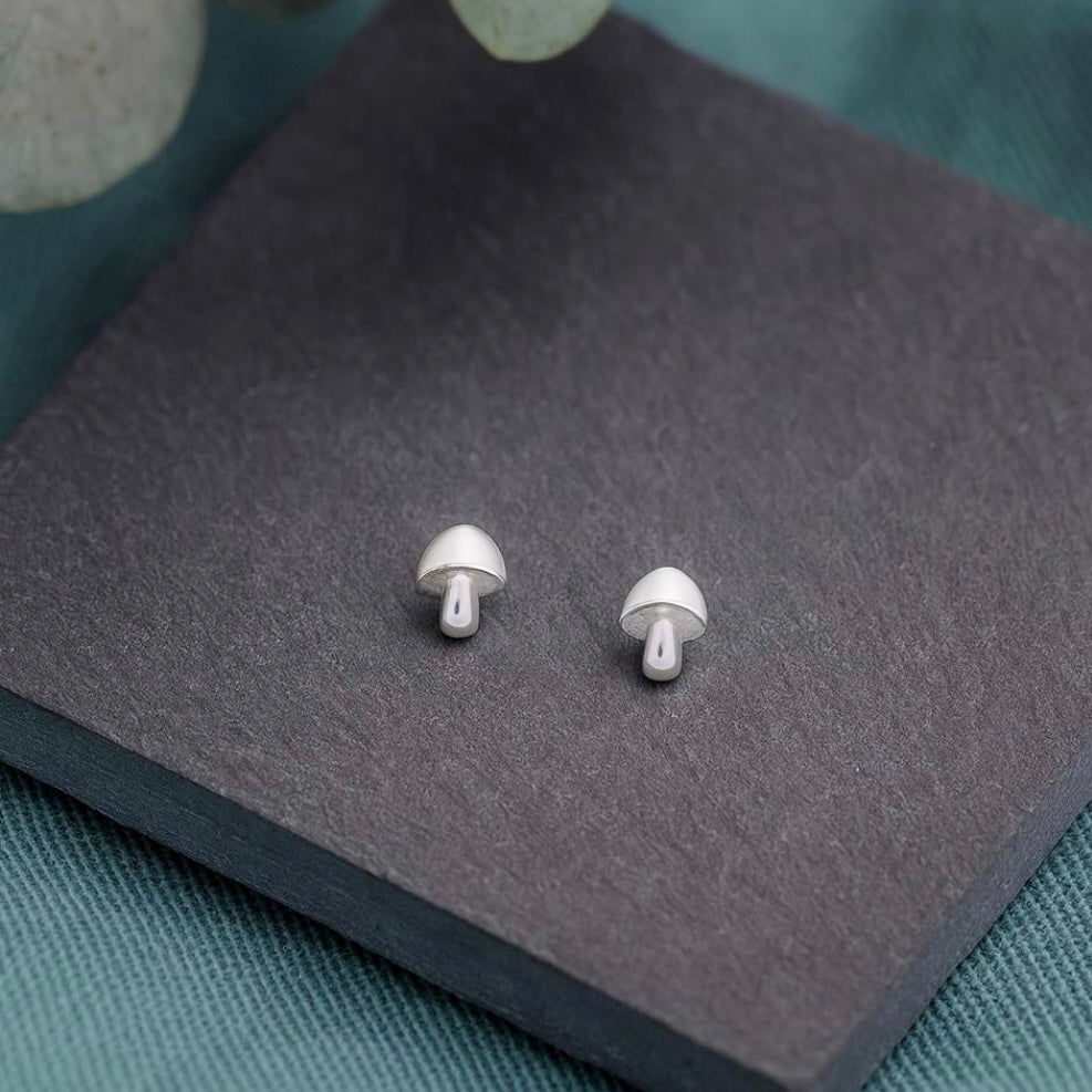 Sterling Silver Tiny Mushroom Stud Earrings: Dainty Woodland Design