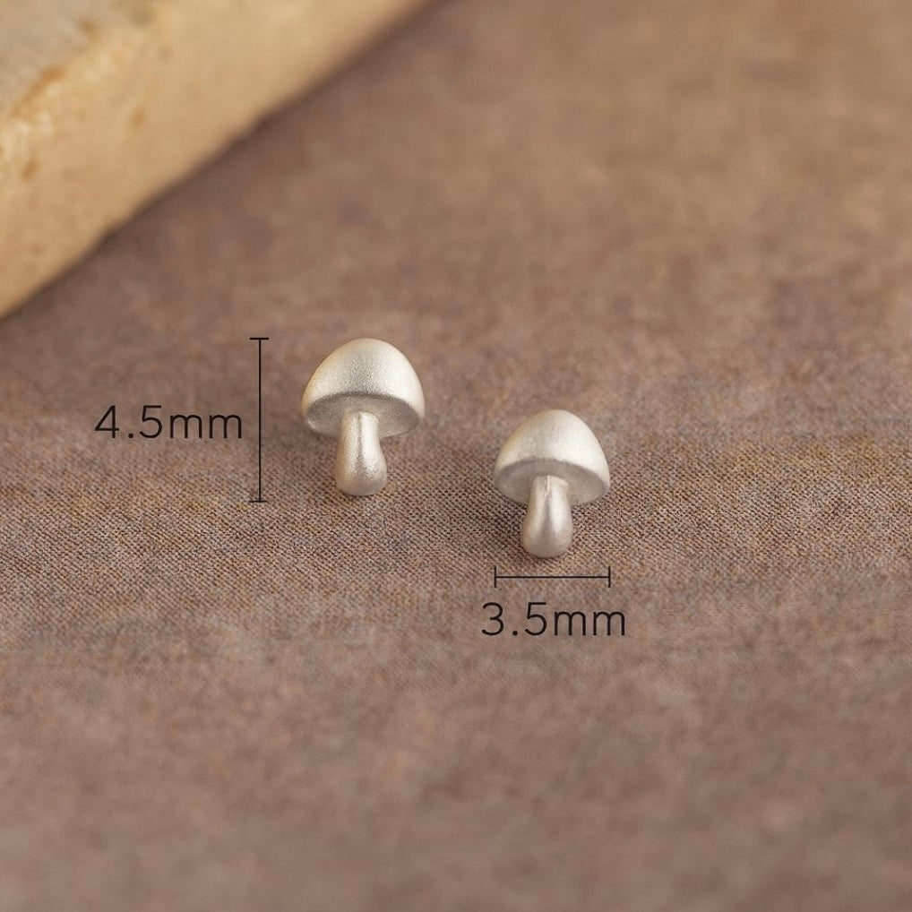 Sterling Silver Tiny Mushroom Stud Earrings: Dainty Woodland Design