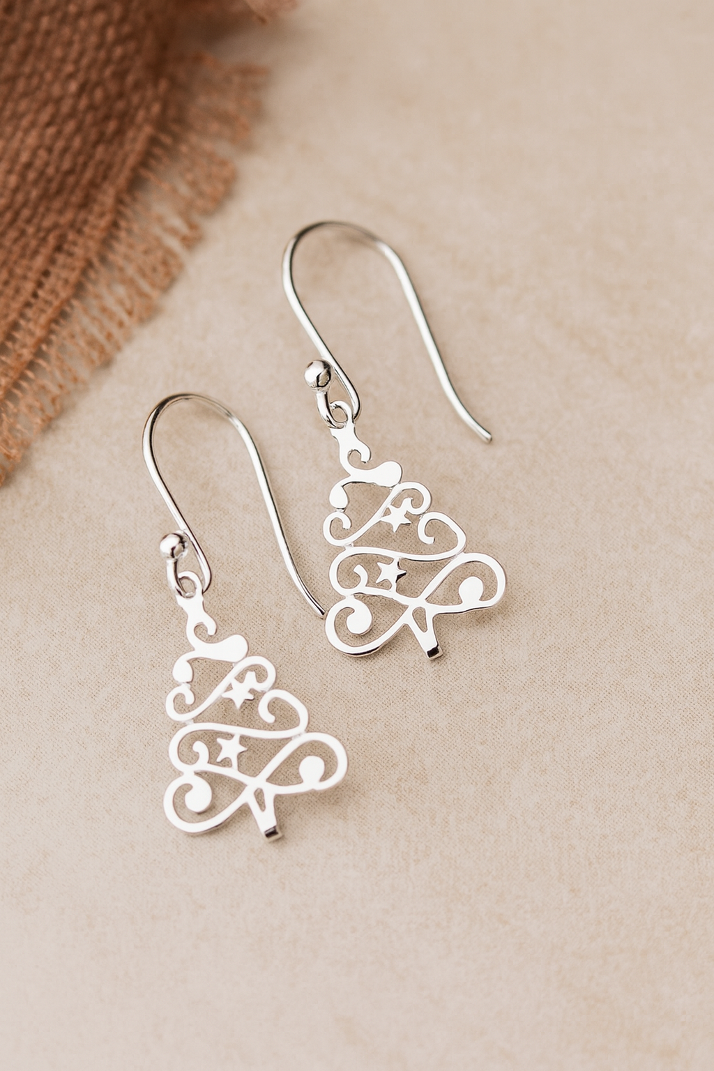 Sterling Silver Christmas Tree Earrings Festive Holiday Jewellery Gift for Her : Seasonal Dainty Hook Earrings