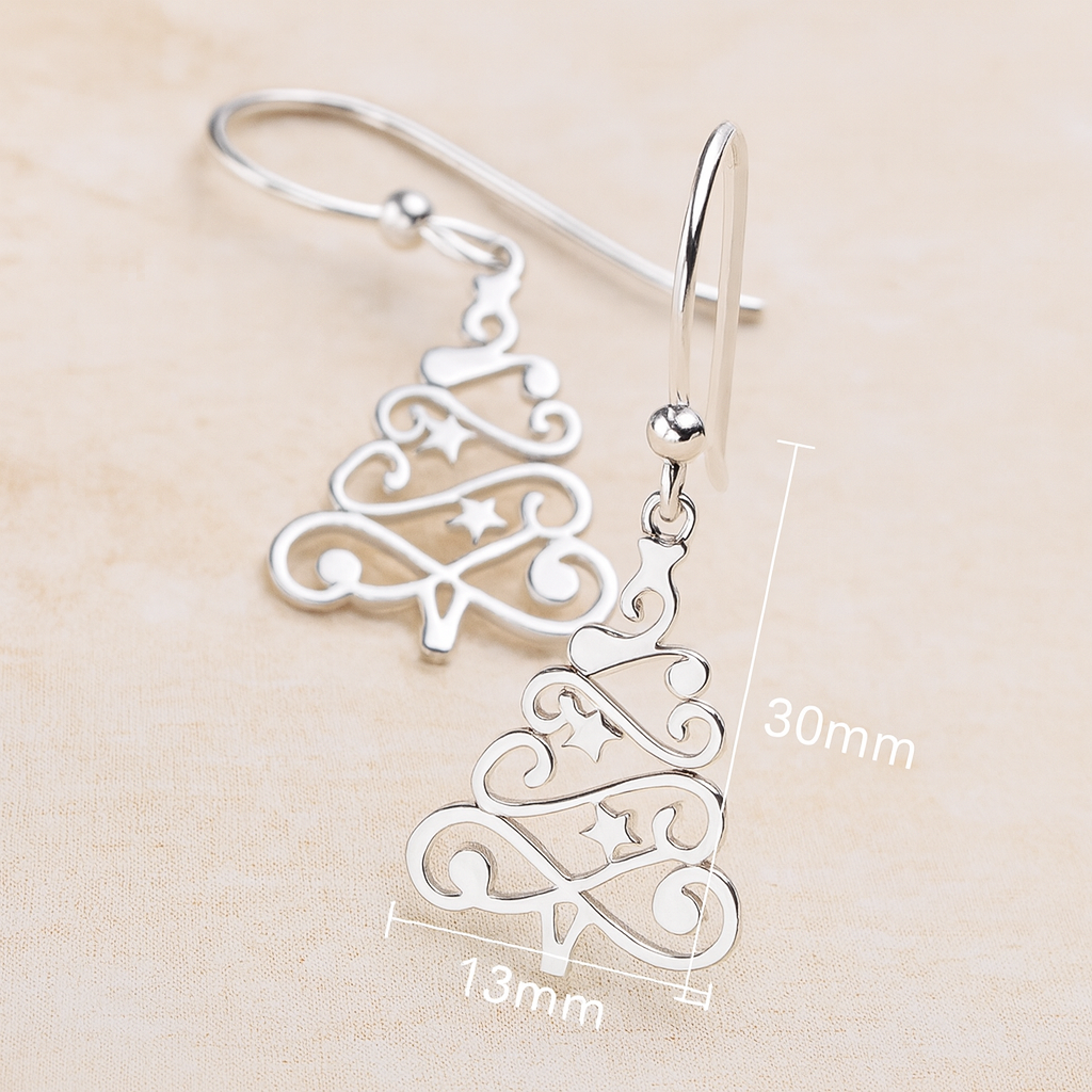 Sterling Silver Christmas Tree Earrings Festive Holiday Jewellery Gift for Her : Seasonal Dainty Hook Earrings