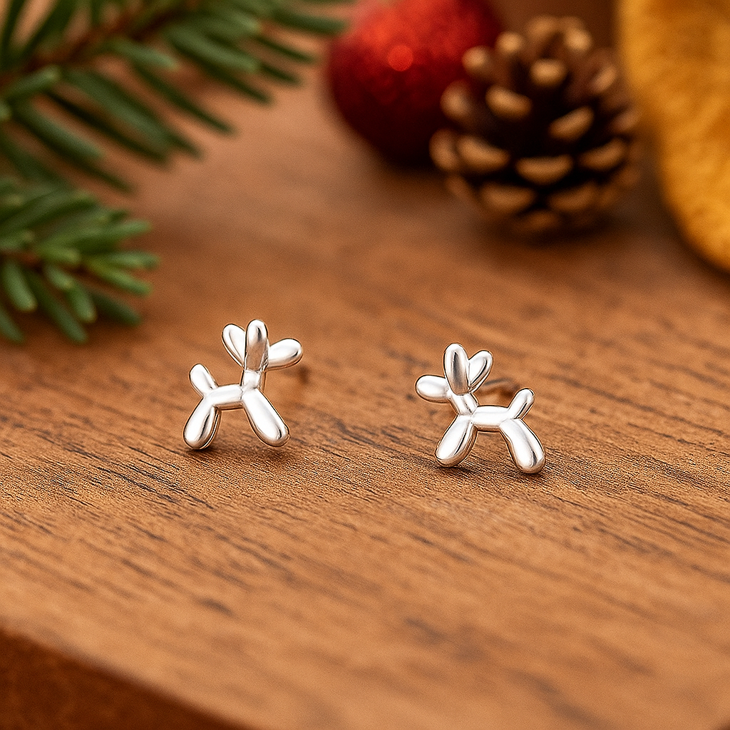 Sterling Silver Balloon Dog Stud Earrings : Tiny Animal Earrings