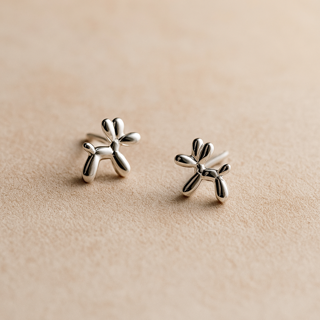 Sterling Silver Balloon Dog Stud Earrings : Tiny Animal Earrings