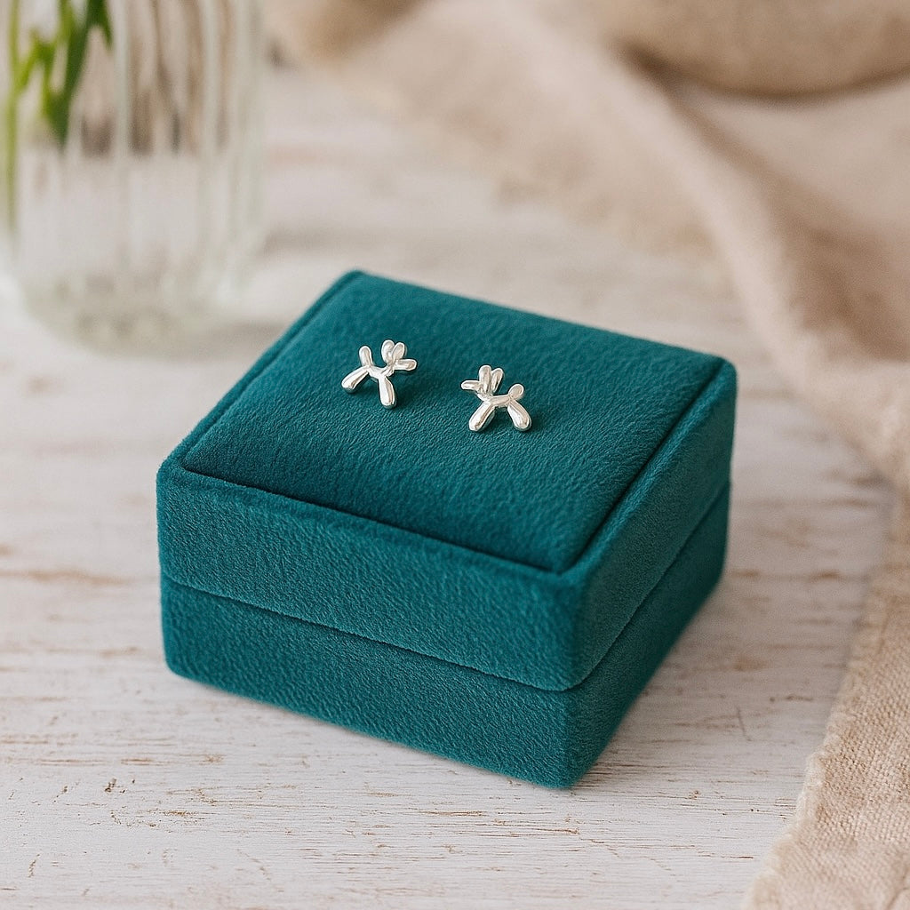 Sterling Silver Balloon Dog Stud Earrings : Tiny Animal Earrings