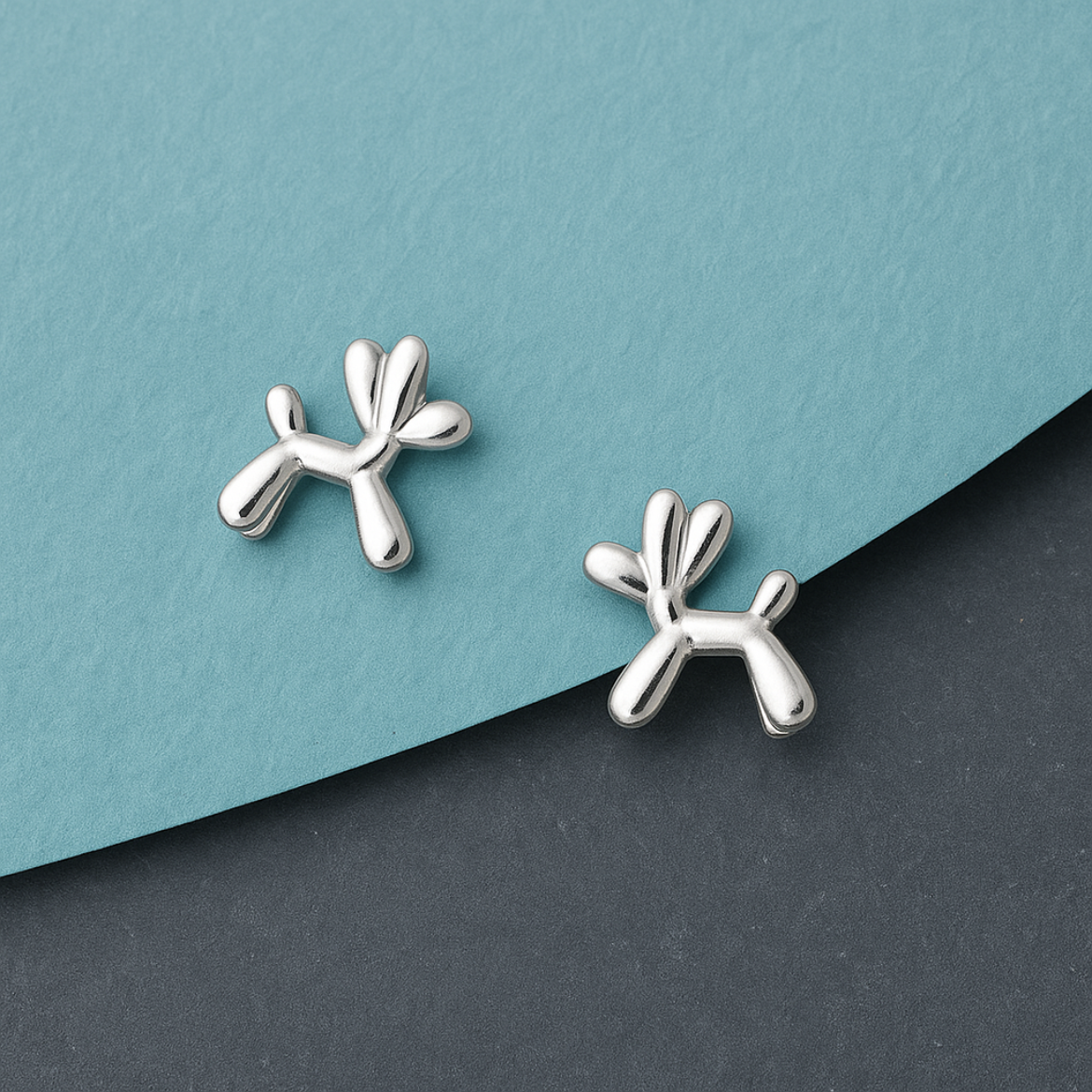 Sterling Silver Balloon Dog Stud Earrings : Tiny Animal Earrings