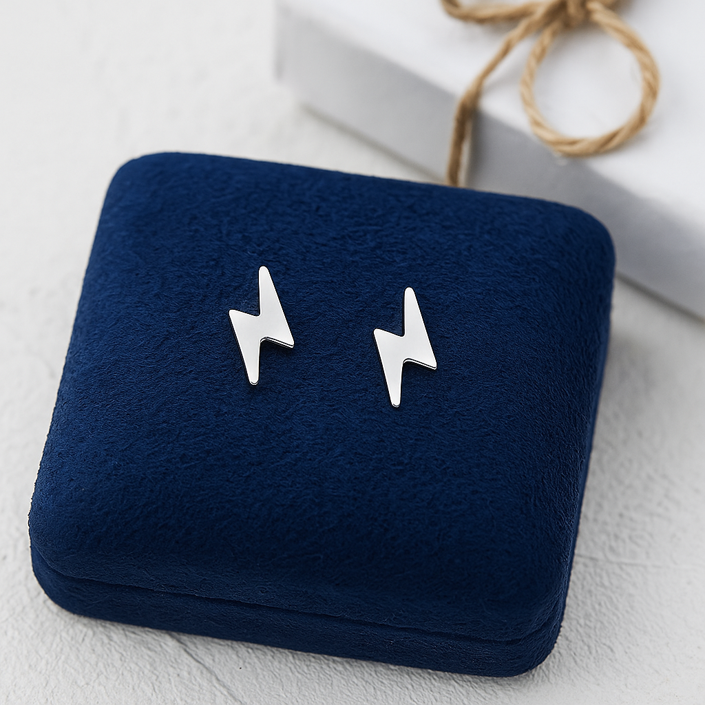 Tiny Sterling Silver Lightning Bolt Stud Earrings : Minimalist Jewellery