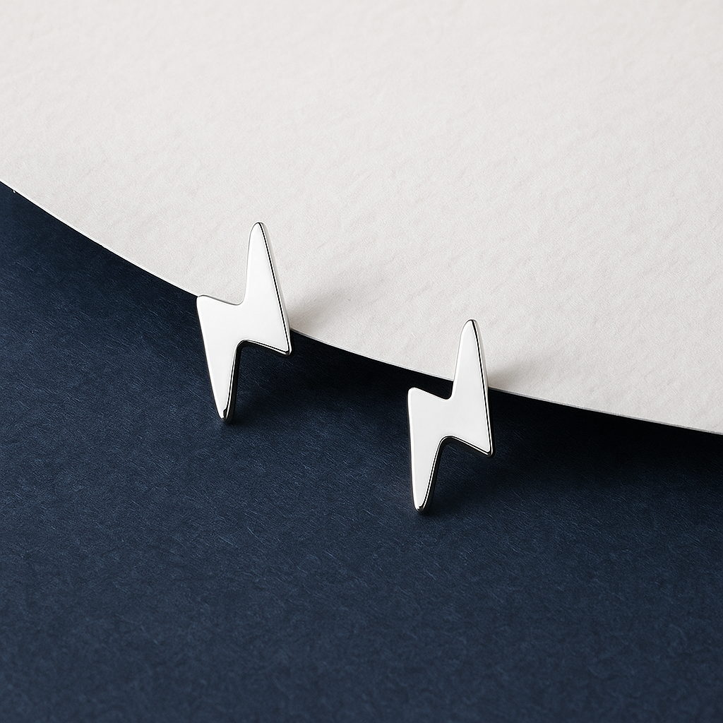 Tiny Sterling Silver Lightning Bolt Stud Earrings : Minimalist Jewellery