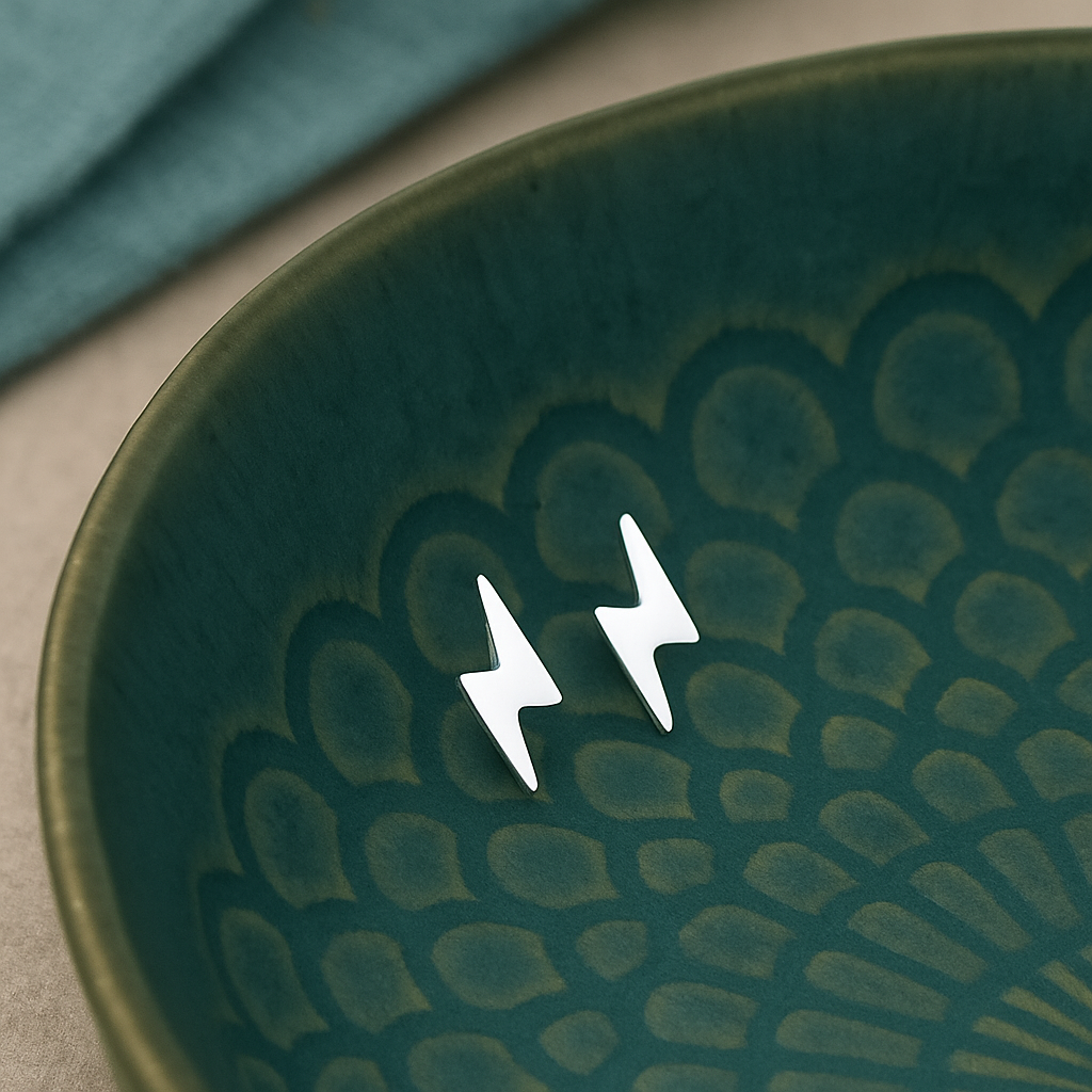 Tiny Sterling Silver Lightning Bolt Stud Earrings : Minimalist Jewellery