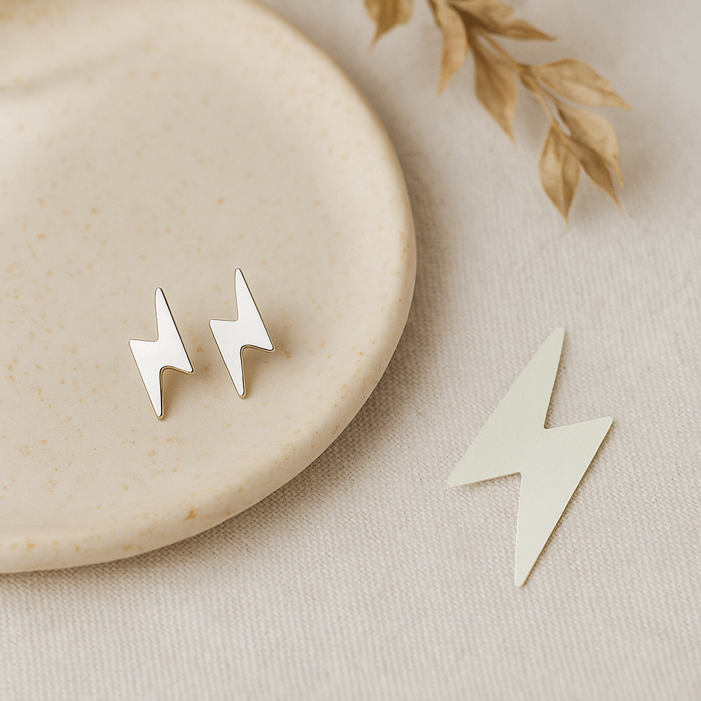 Tiny Sterling Silver Lightning Bolt Stud Earrings : Minimalist Jewellery