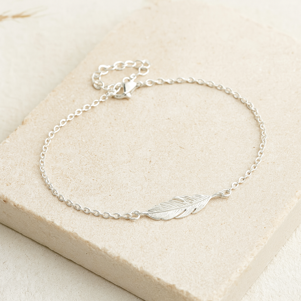 Sterling Silver Feather Bracelet : Adjustable Boho Jewellery
