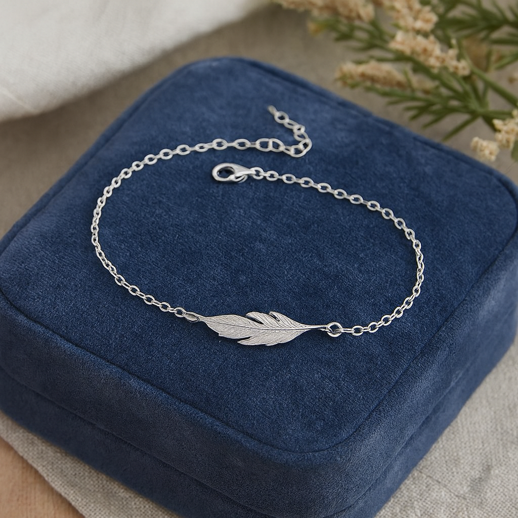 Sterling Silver Feather Bracelet : Adjustable Boho Jewellery