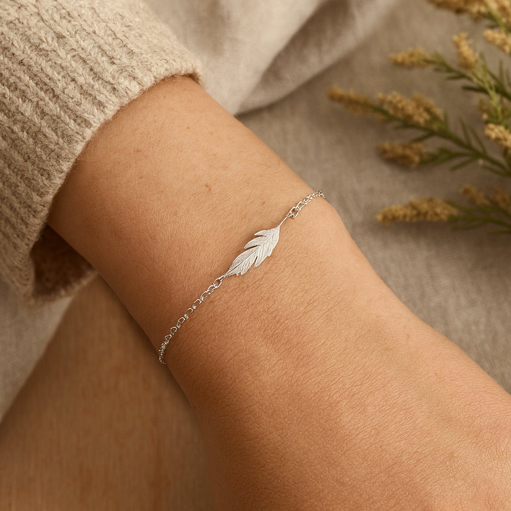 Sterling Silver Feather Bracelet : Adjustable Boho Jewellery