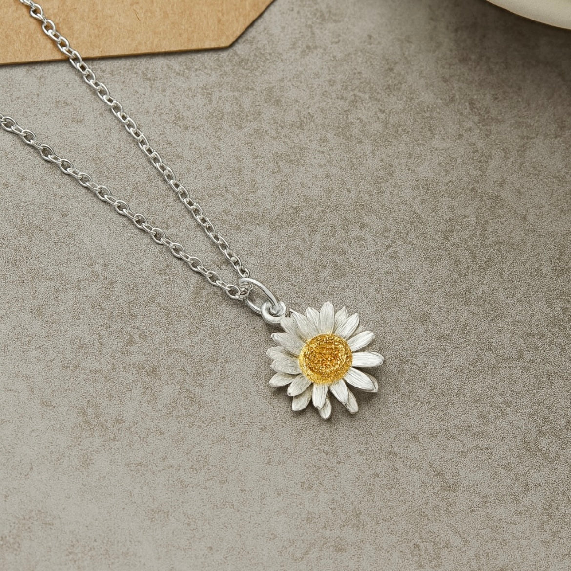 Sterling Silver Daisy Necklace : Large Flower Pendant on Silver Chain