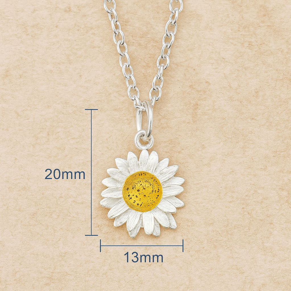 Sterling Silver Daisy Necklace : Large Flower Pendant on Silver Chain