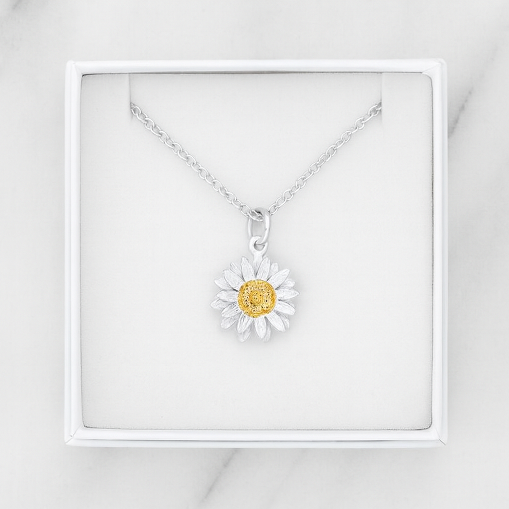 Sterling Silver Daisy Necklace : Large Flower Pendant on Silver Chain