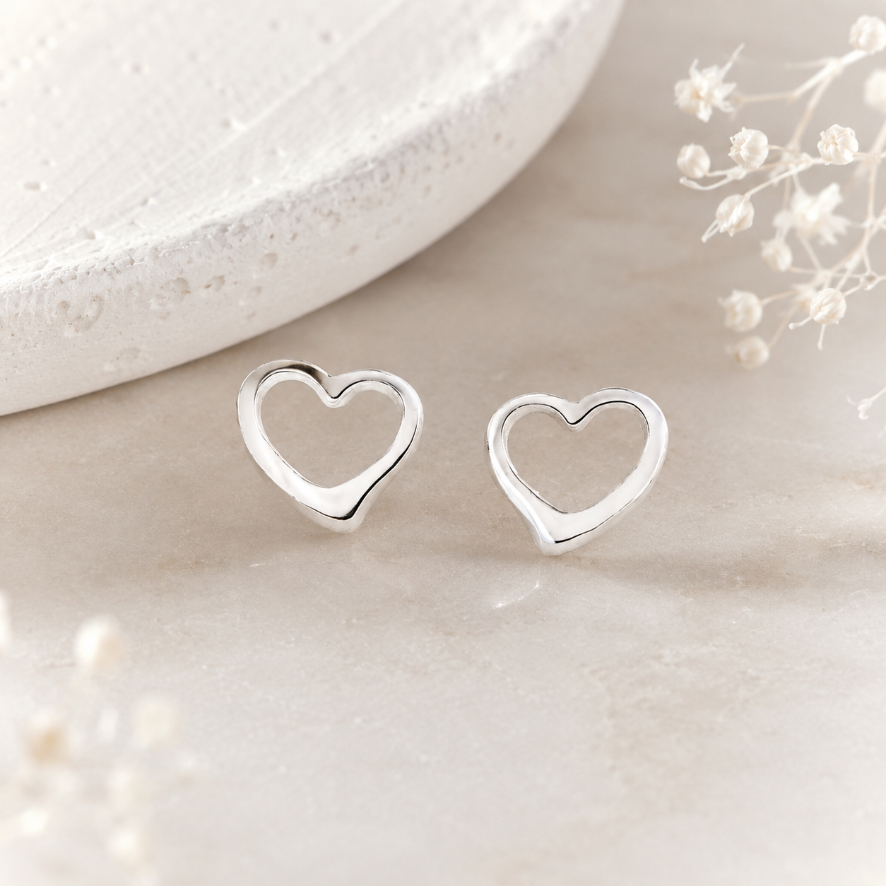 Dainty Sterling Silver Heart Stud Earrings: Minimalist 925 Silver