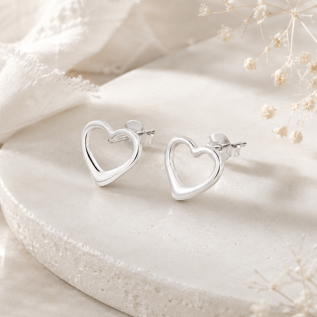 Dainty Sterling Silver Heart Stud Earrings: Minimalist 925 Silver