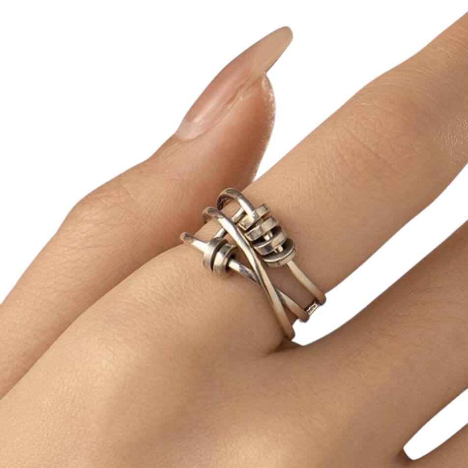Sterling Silver Fidget Ring: Adjustable Layered Spinner
