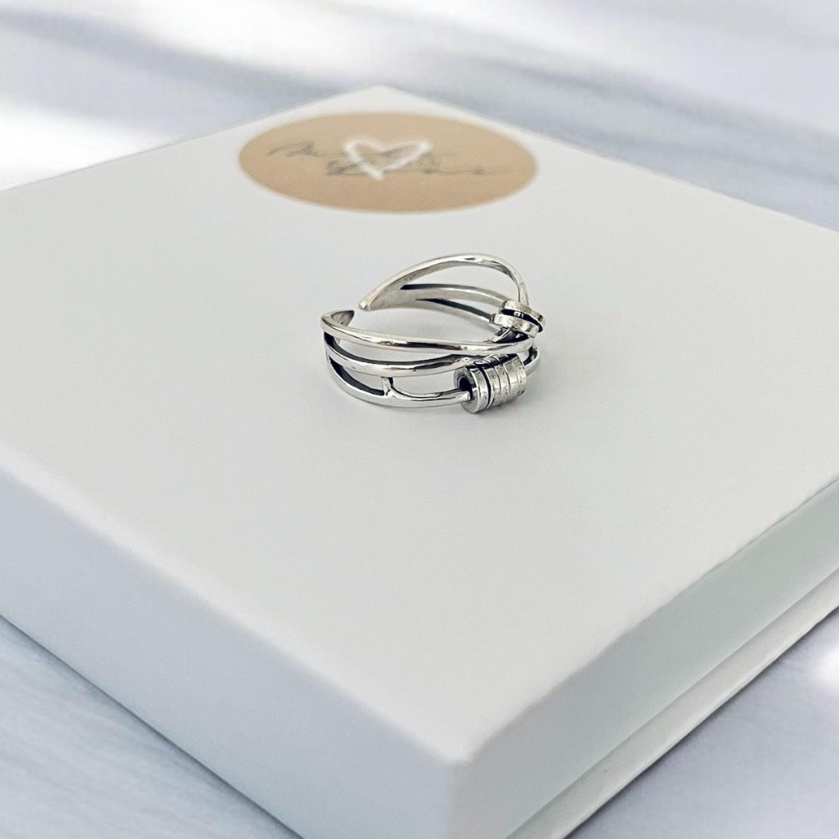 Sterling Silver Fidget Ring: Adjustable Layered Spinner