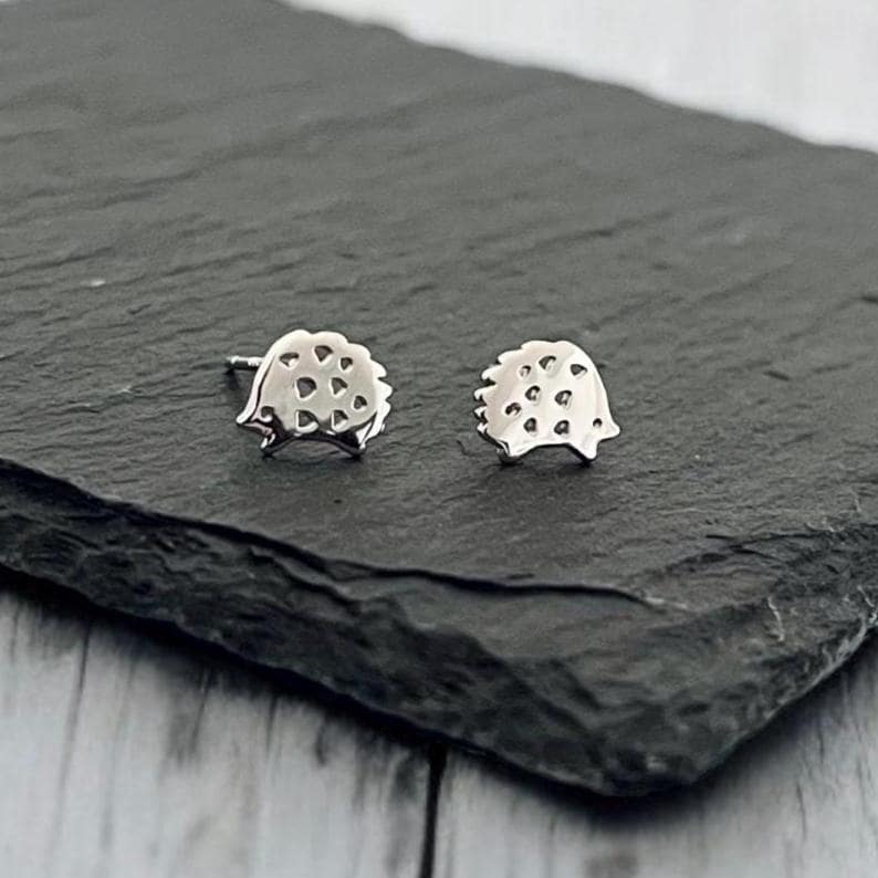 Sterling Silver Hedgehog Stud Earrings: Woodland Animal Jewellery