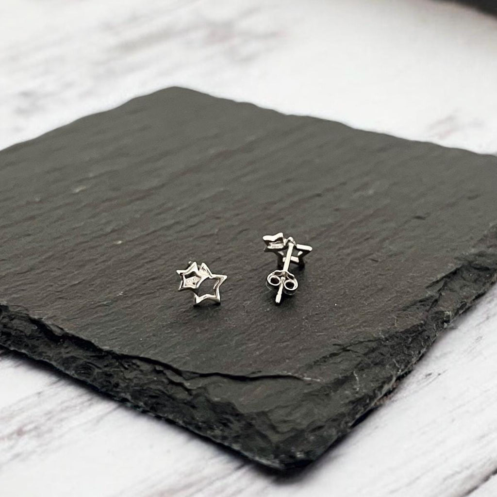 Sterling Silver Linked Star Stud Earrings: Celestial Jewellery