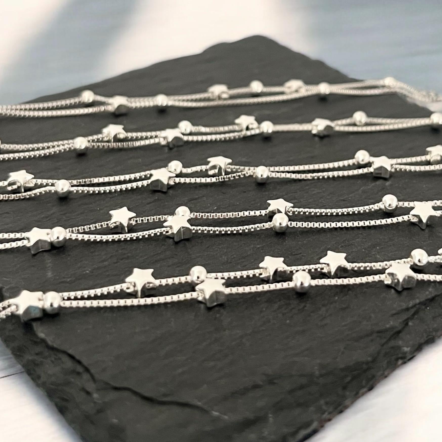 Sterling Silver Layered Star Bracelet: Celestial Charm Jewellery
