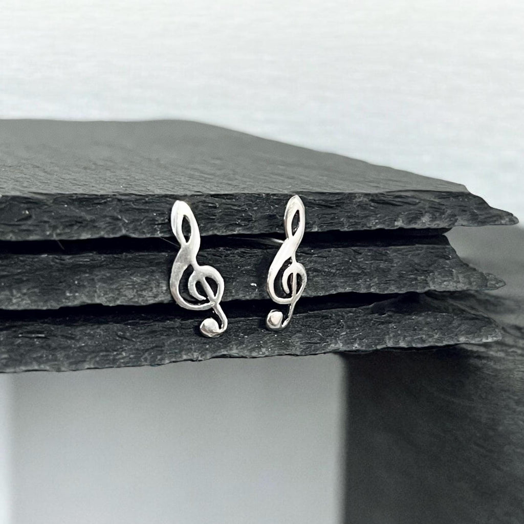 Sterling Silver Music Note Stud Earrings: 925 Silver Treble Clef