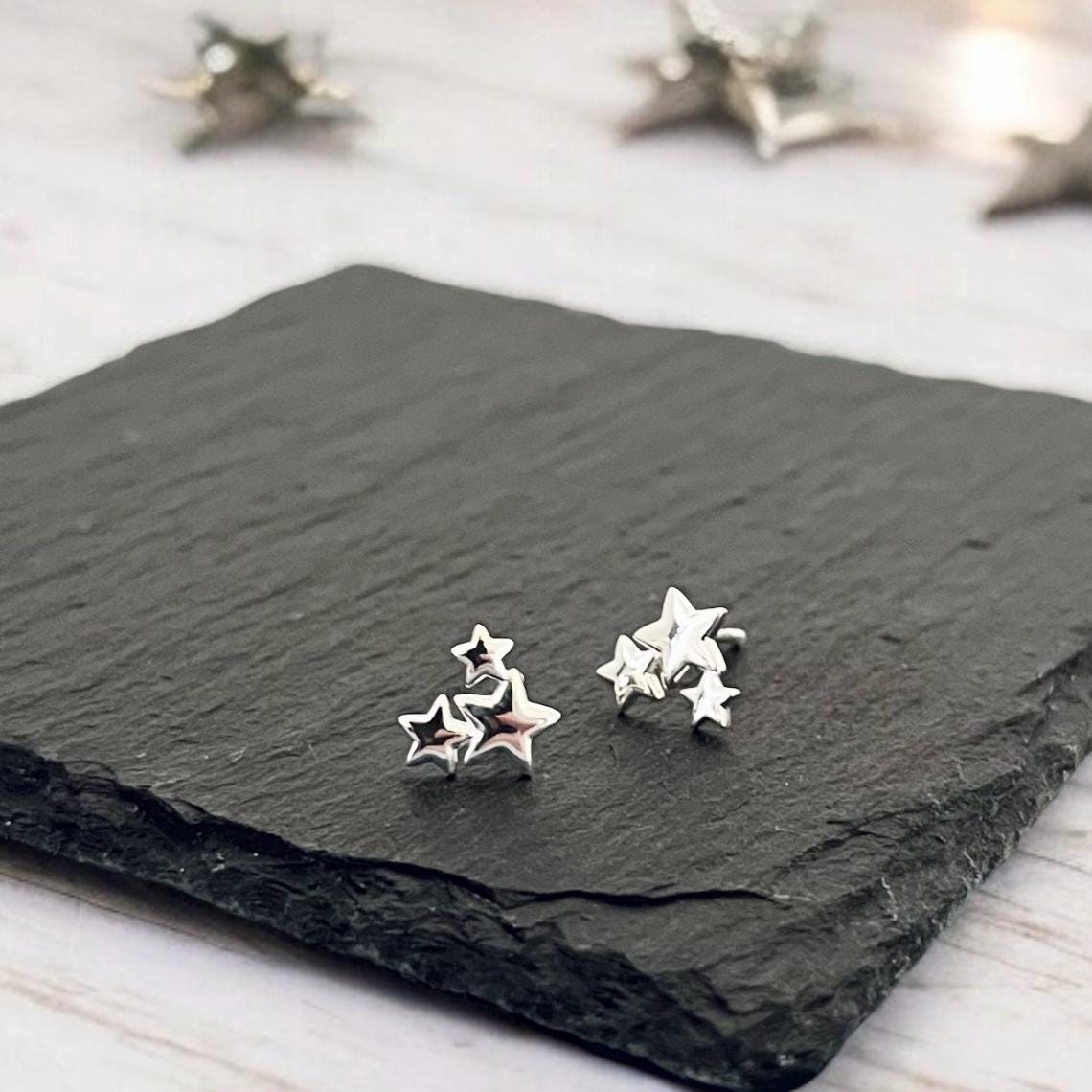 Sterling Silver Star Cluster Stud Earrings: Celestial Jewellery