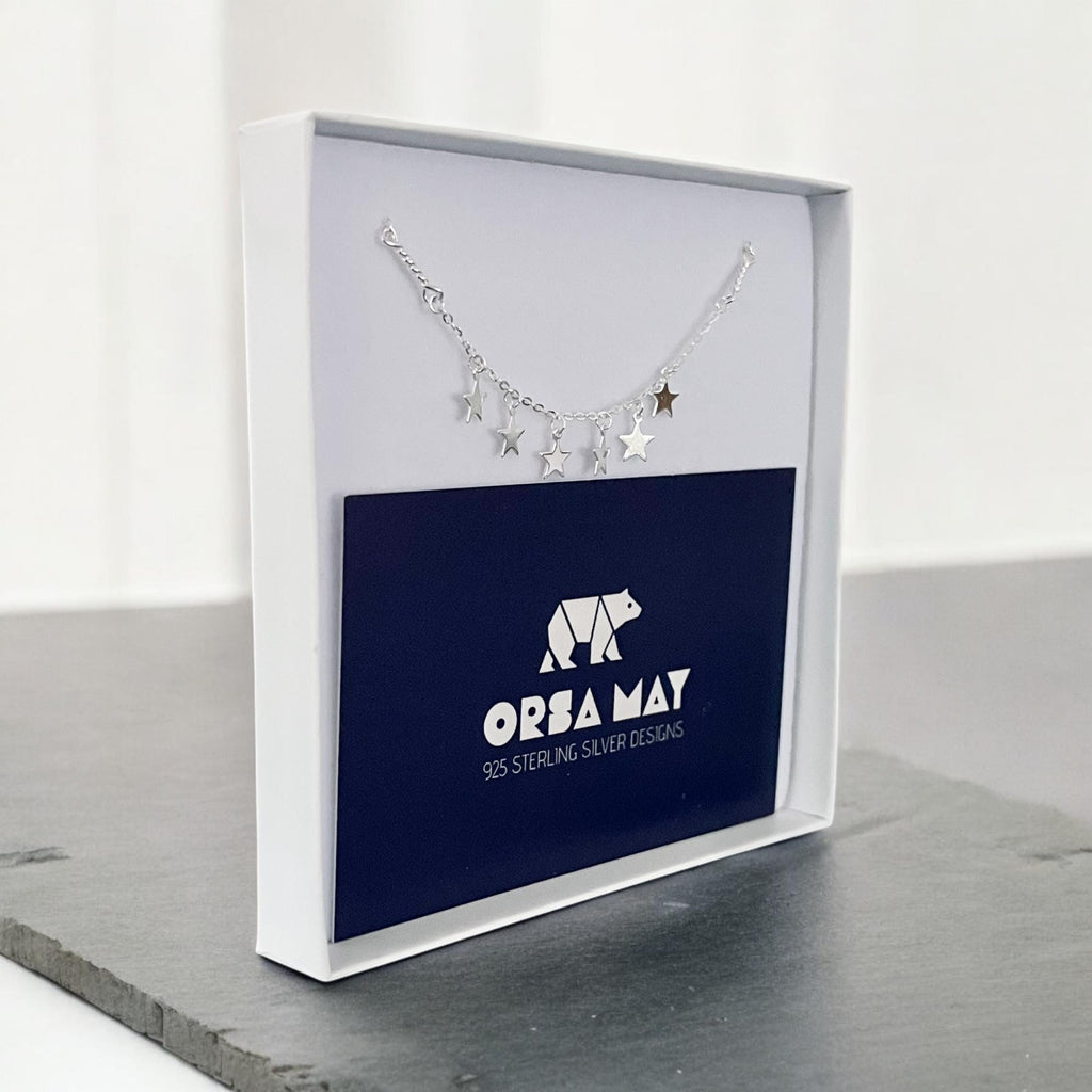 Sterling Silver 6 Star Charm Necklace, Celestial Necklace