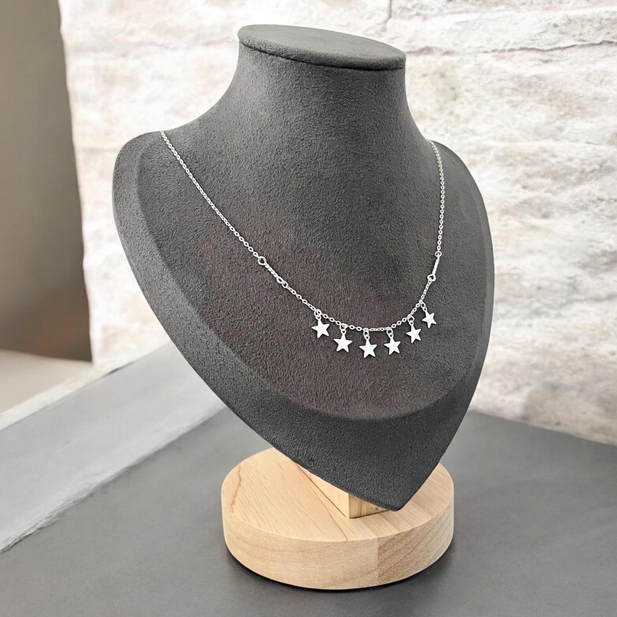 Sterling Silver 6 Star Charm Necklace, Celestial Necklace