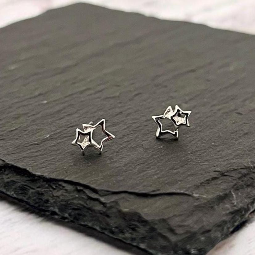 Sterling Silver Linked Star Stud Earrings: Celestial Jewellery