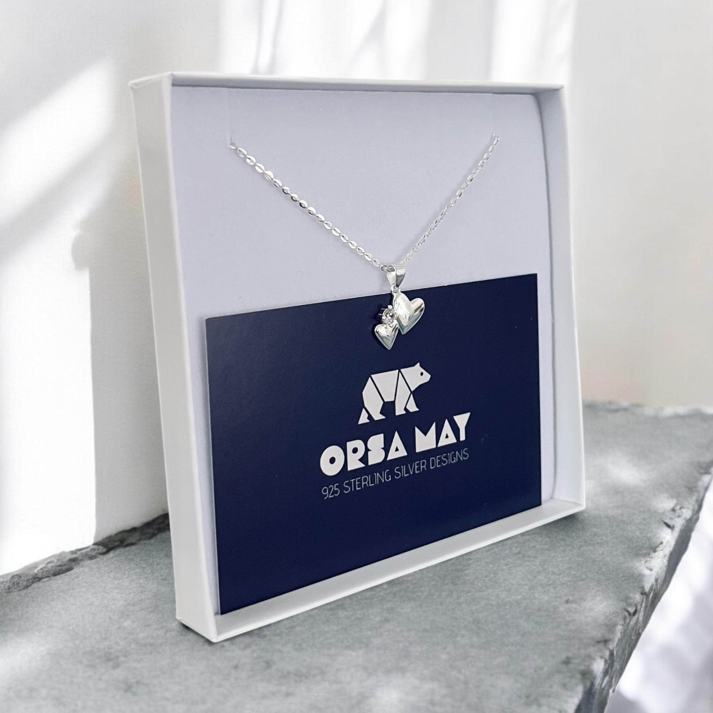 Sterling Silver 2 Hearts Pendant Necklace, Anniversary Necklace