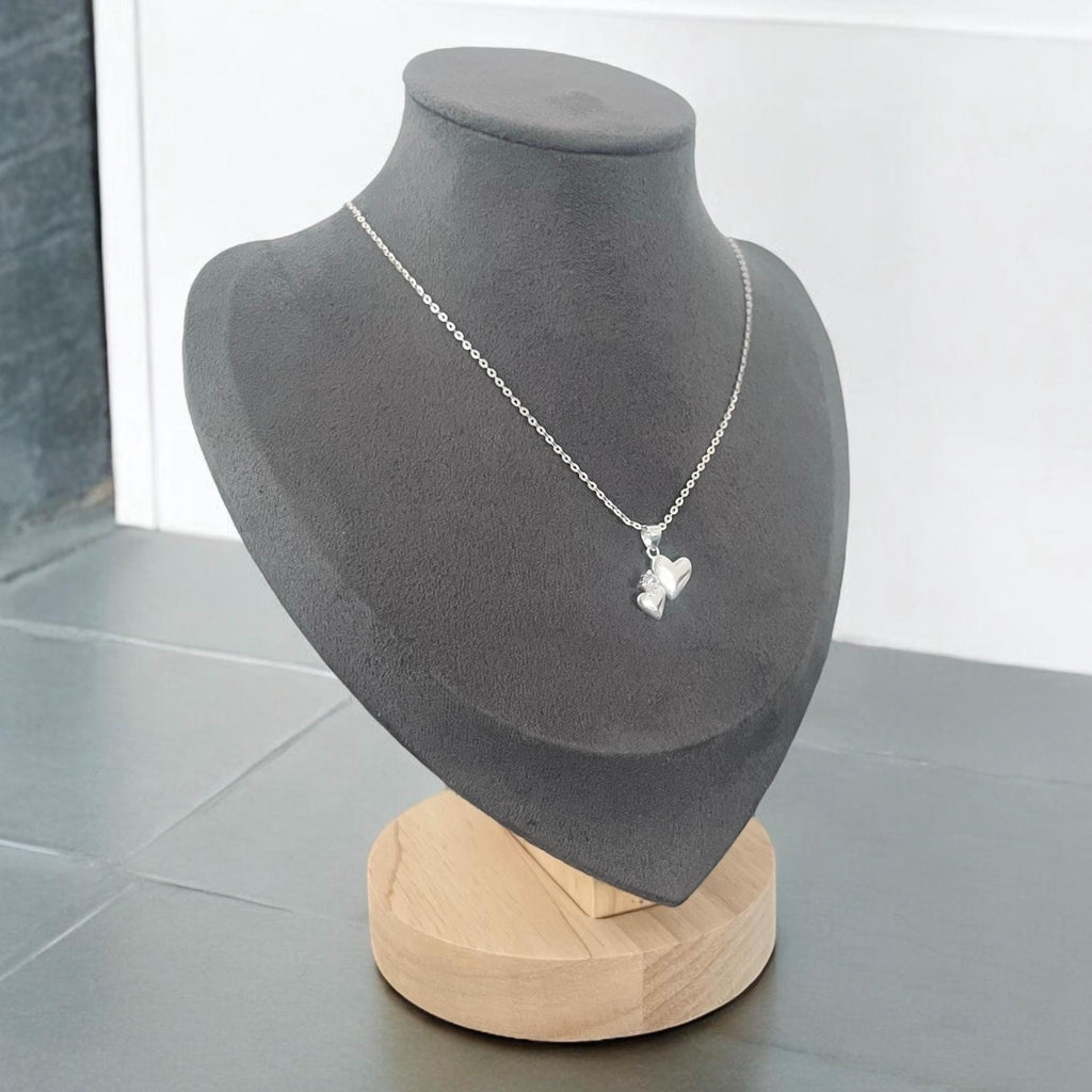 Sterling Silver 2 Hearts Pendant Necklace, Anniversary Necklace