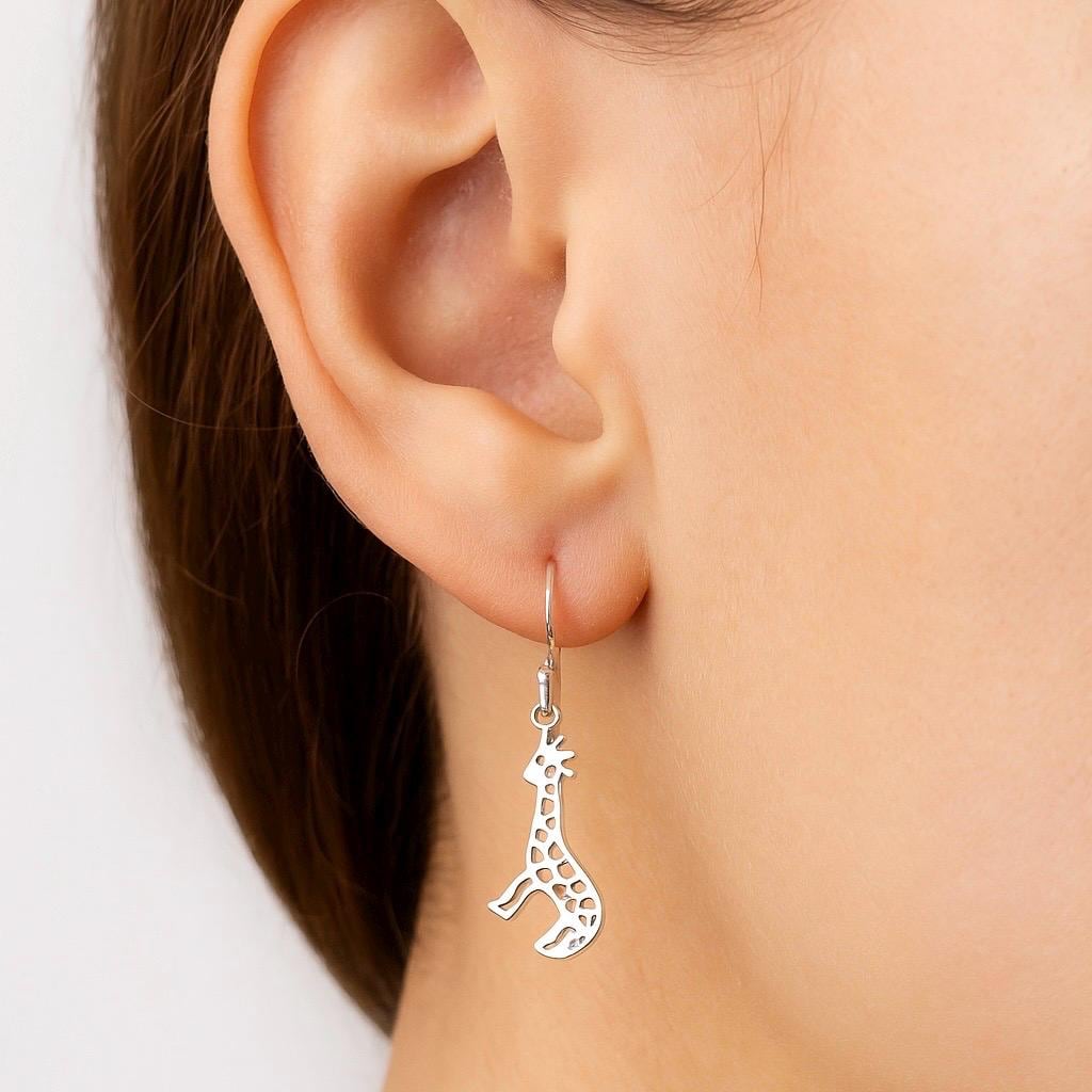 Sterling Silver Giraffe Hook Earrings: Animal Lover Jewellery