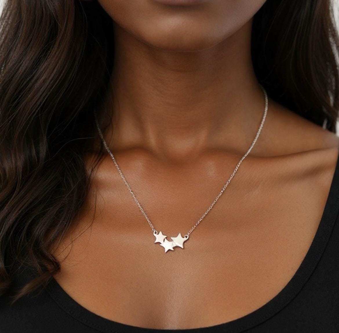 Sterling Silver 3 Star Necklace, Celestial Necklace