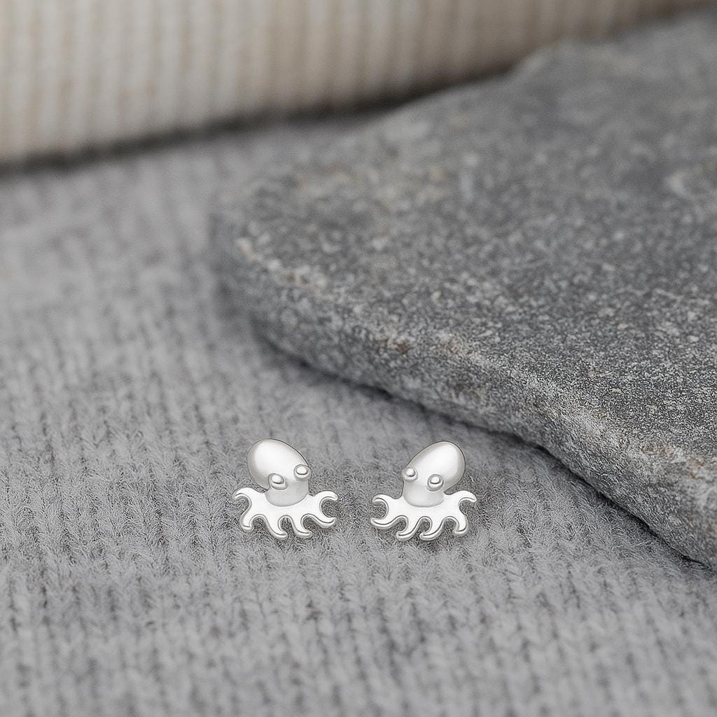 Sterling Silver Octopus Stud Earrings: Nautical Sea Life Jewellery