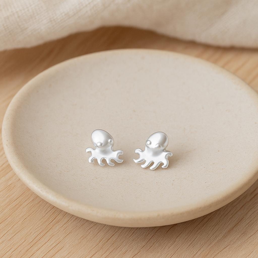 Sterling Silver Octopus Stud Earrings: Nautical Sea Life Jewellery