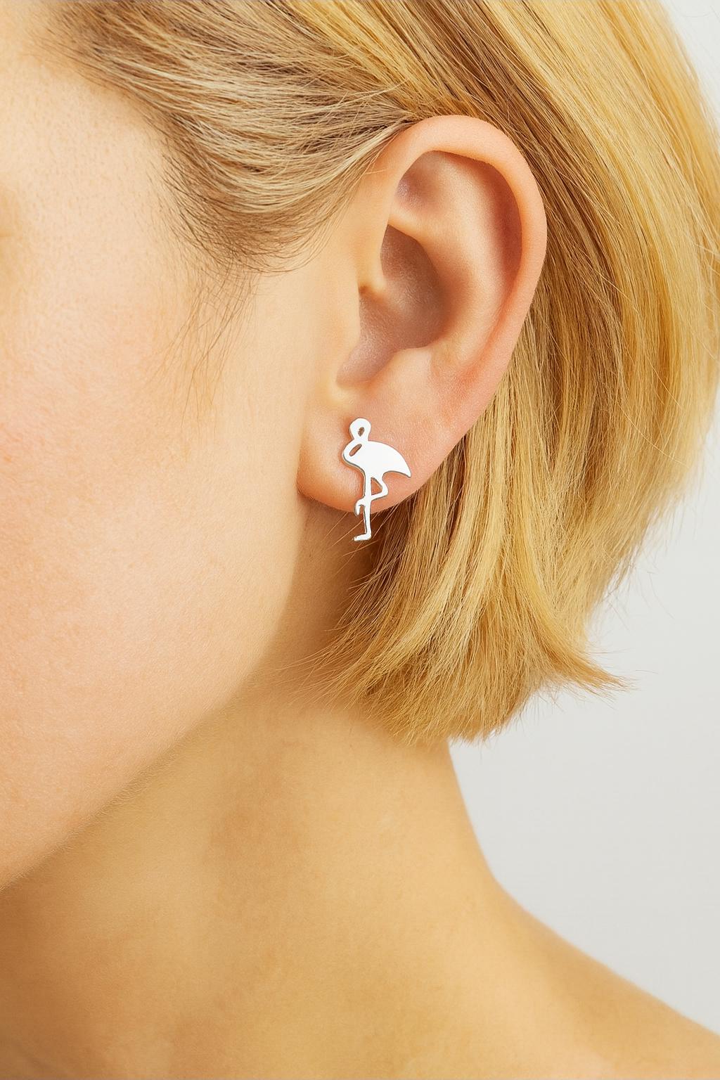 Sterling Silver Flamingo Stud Earrings