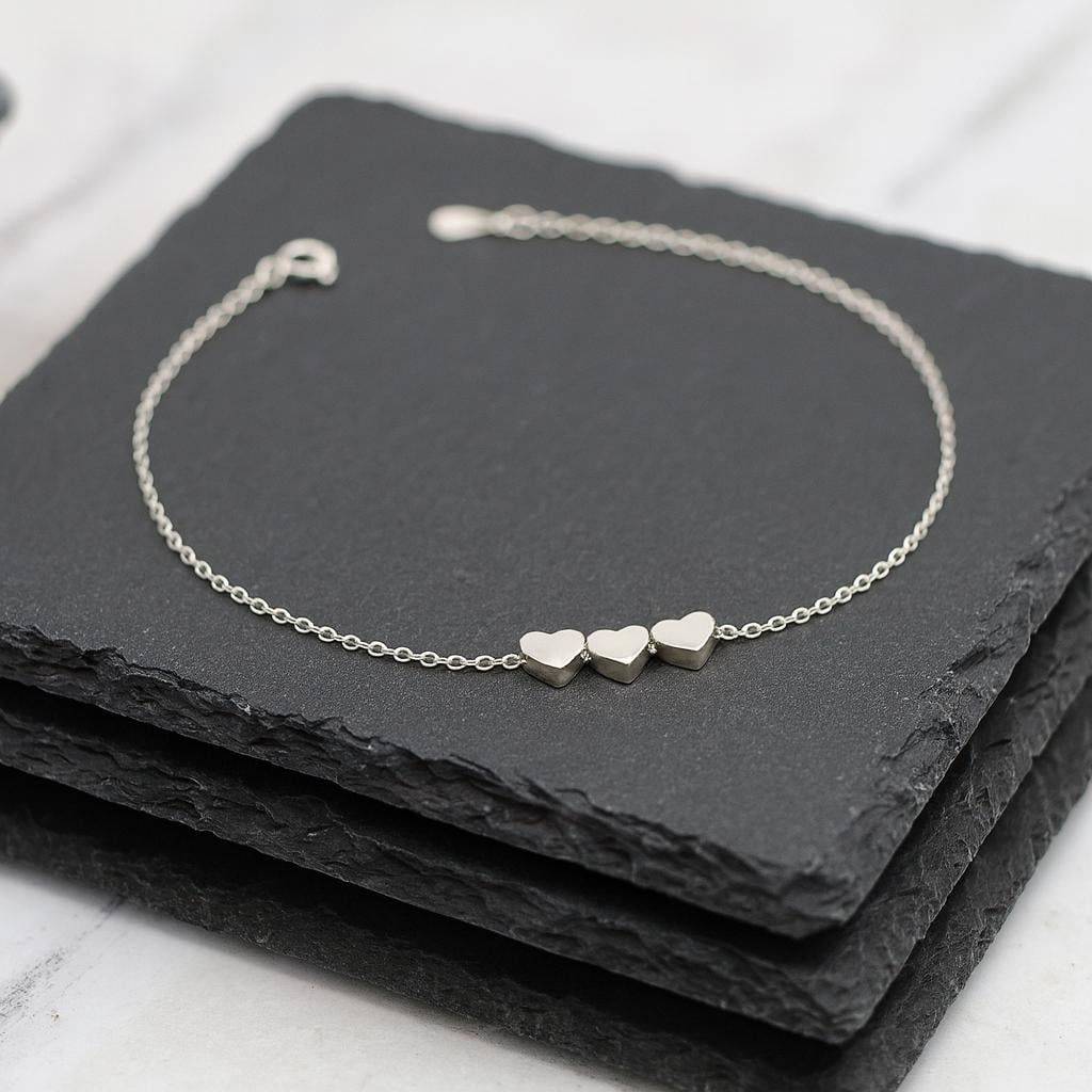 Sterling Silver Heart Charm Bracelet: Dainty 925 Silver Chain