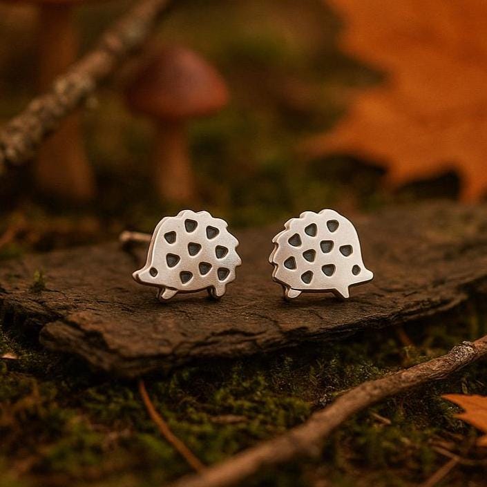 Sterling Silver Hedgehog Stud Earrings: Woodland Animal Jewellery
