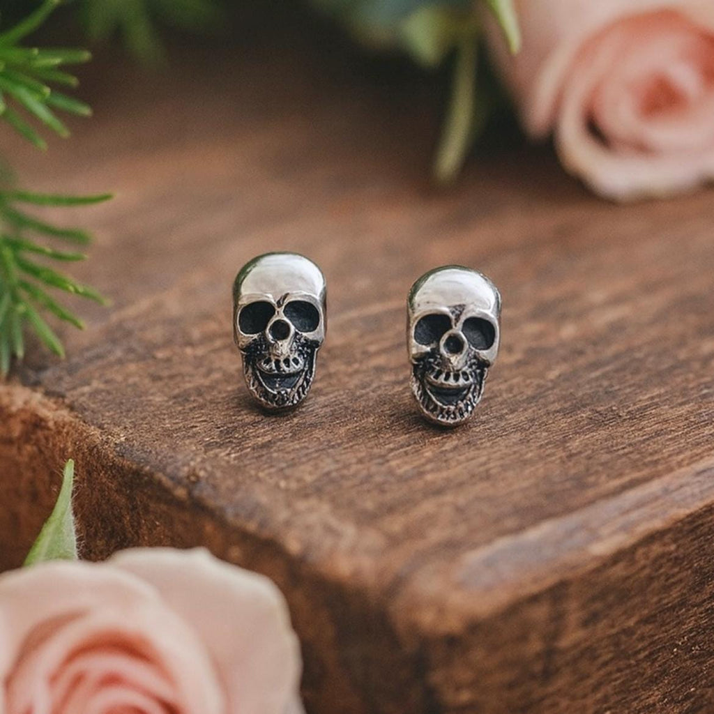Sterling Silver Skull Stud Earrings: Gothic, Punk, Edgy Jewellery