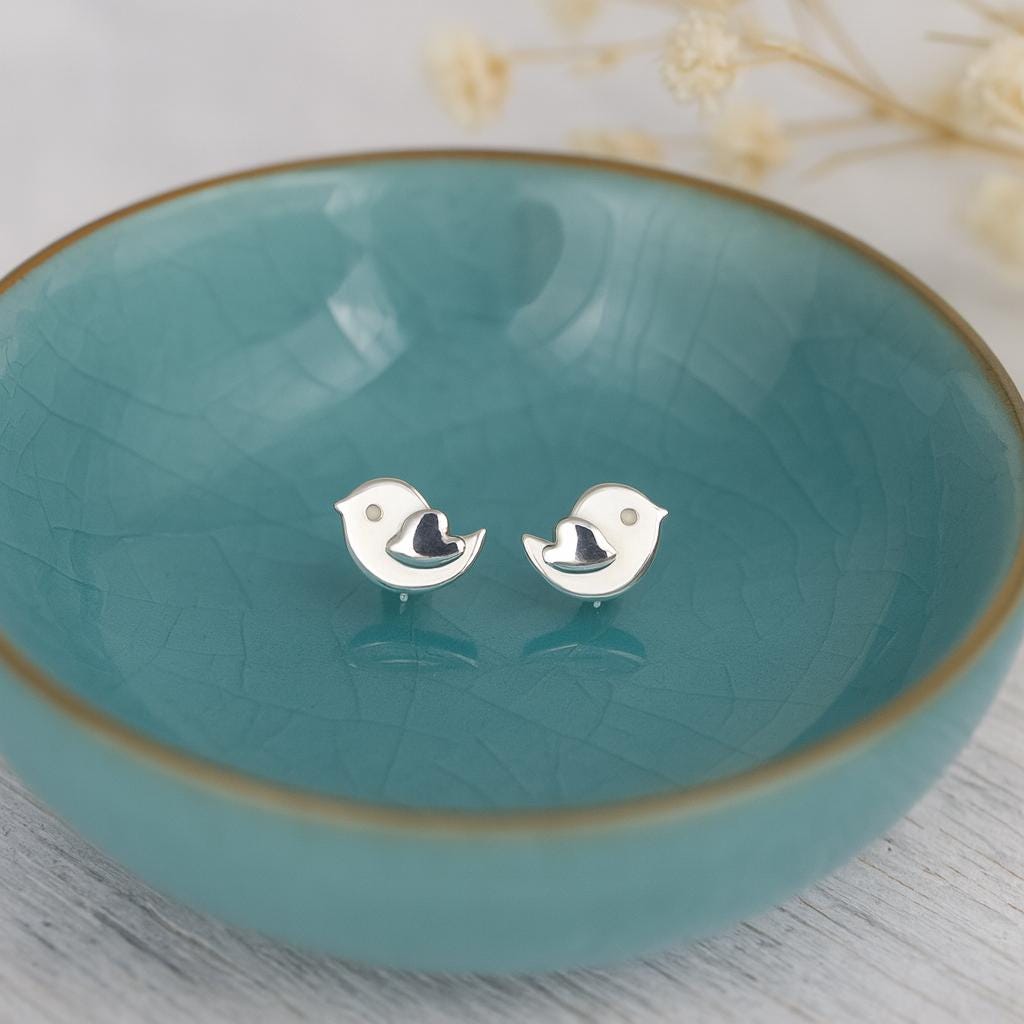 Sterling Silver Love Bird Stud Earrings: Nature-Inspired Jewellery
