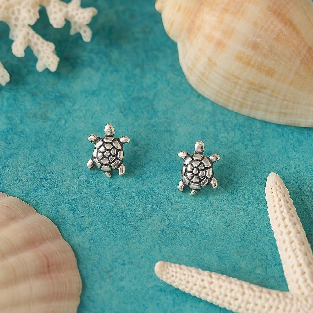 Oxidized Sterling Silver Turtle Stud Earrings: Sea Life Jewellery
