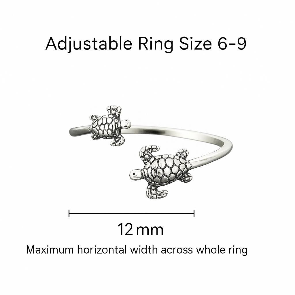 Oxidized Sterling Silver Turtle Ring: Adjustable Open Band