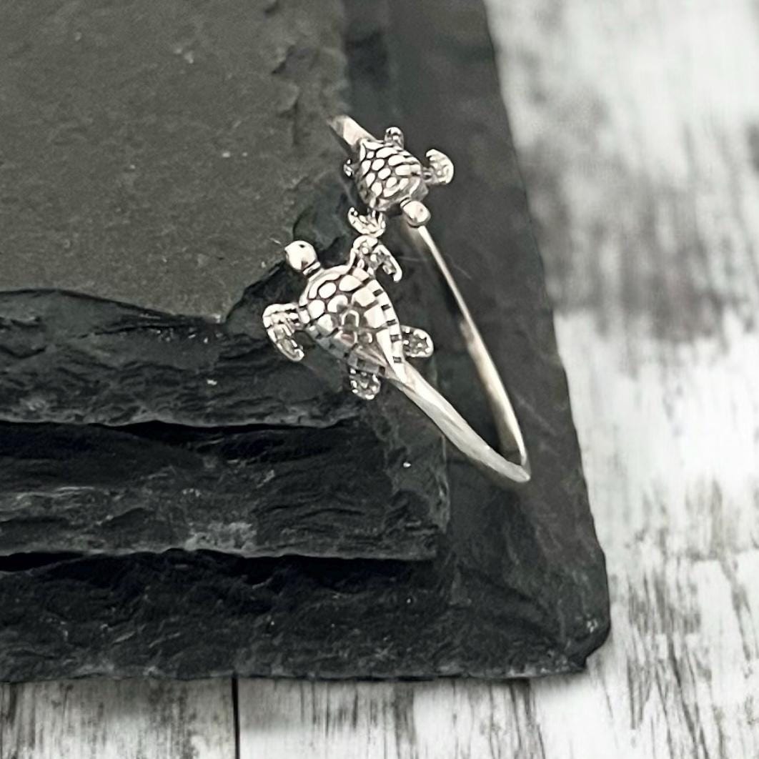 Oxidized Sterling Silver Turtle Ring: Adjustable Open Band