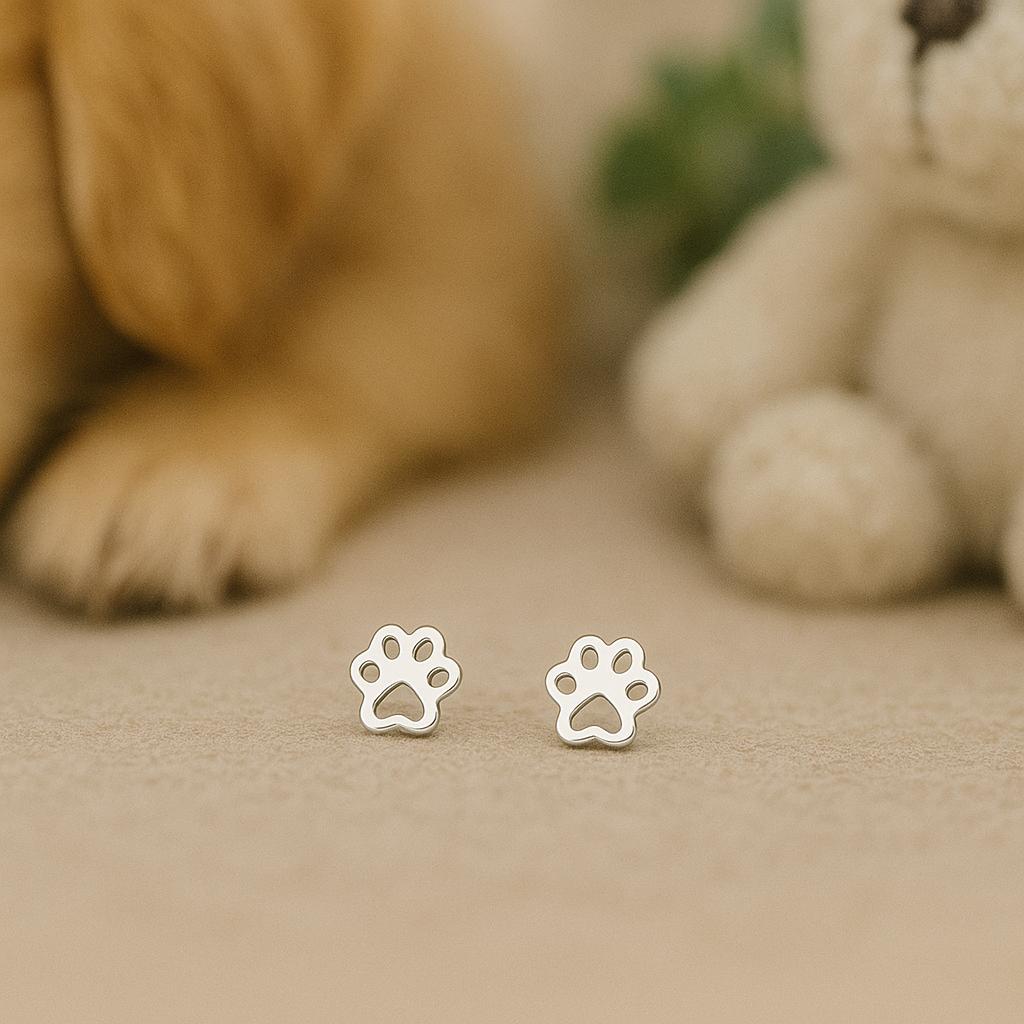 Sterling Silver Paw Print Stud Earrings: Animal Lover Gift