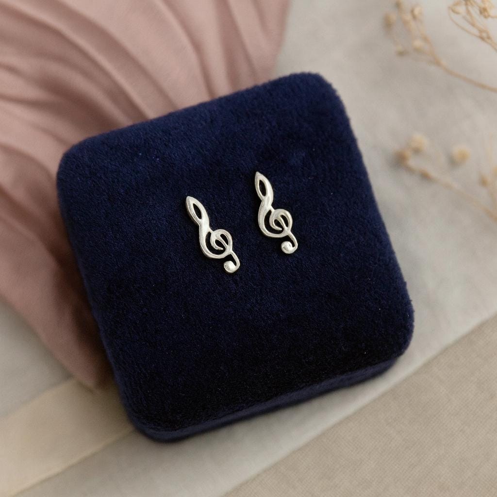 Sterling Silver Music Note Stud Earrings: 925 Silver Treble Clef