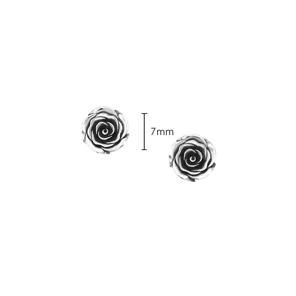 Oxidized Sterling Silver Rose Stud Earrings: Dainty Floral Jewellery