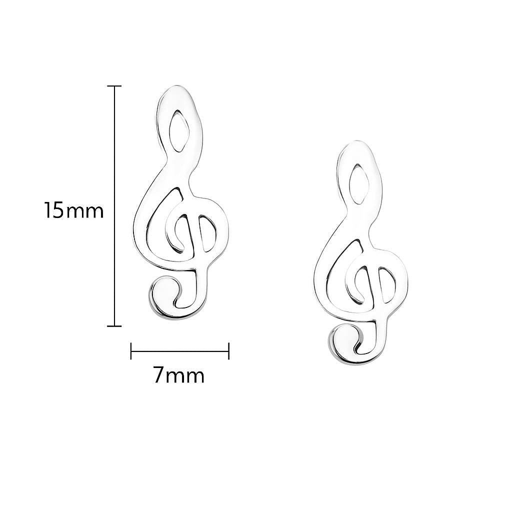 Sterling Silver Music Note Stud Earrings: 925 Silver Treble Clef