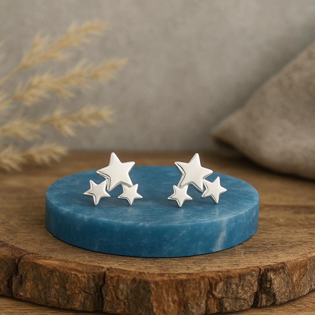 Sterling Silver Star Cluster Stud Earrings: Celestial Jewellery
